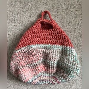 Handmade Coral and Pastel Crochet Tote / Basket